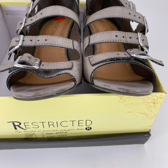 Restricted In Box Joyful Taupe (gray) Buckle Multi-strap 3.5 inch Block Heels - Picture 10 of 12